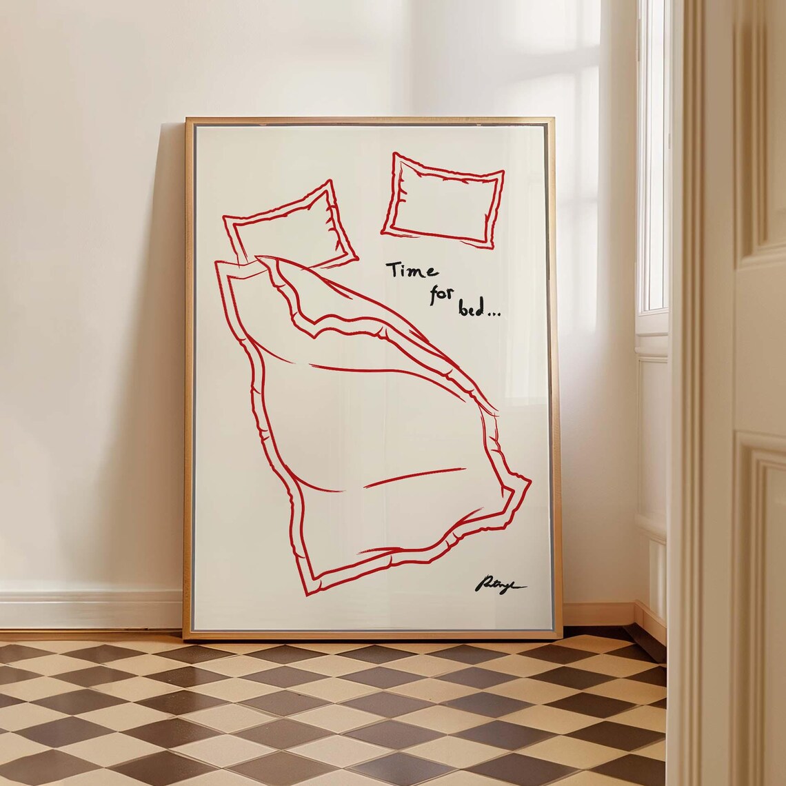 Time For Bed Red Pop Art Bedroom Art Print