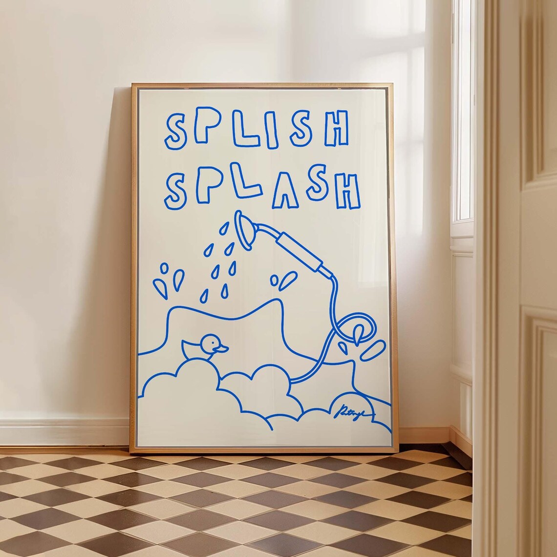 Splish Splash Bathroom Art Print, Handdrawn Sketch