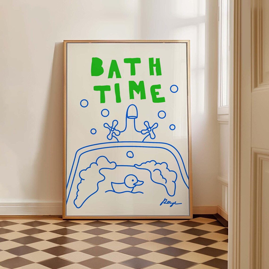 Bath Time Handdrawn One Line Sketch Art Print