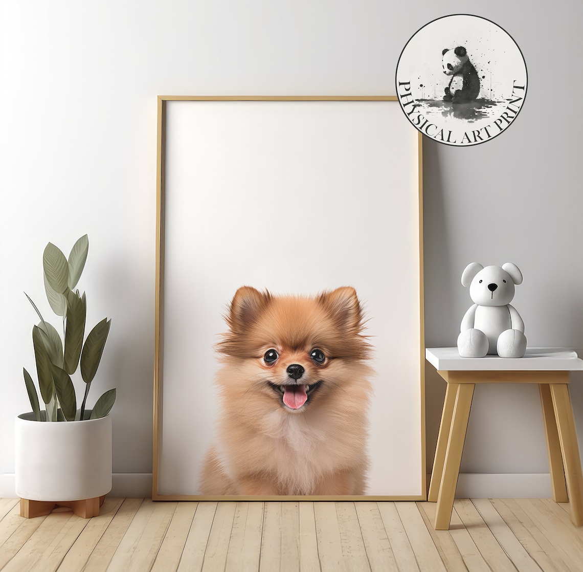 Happy Pomeranian Puppy Smiling Portrait Cute Nursery Animal Poster