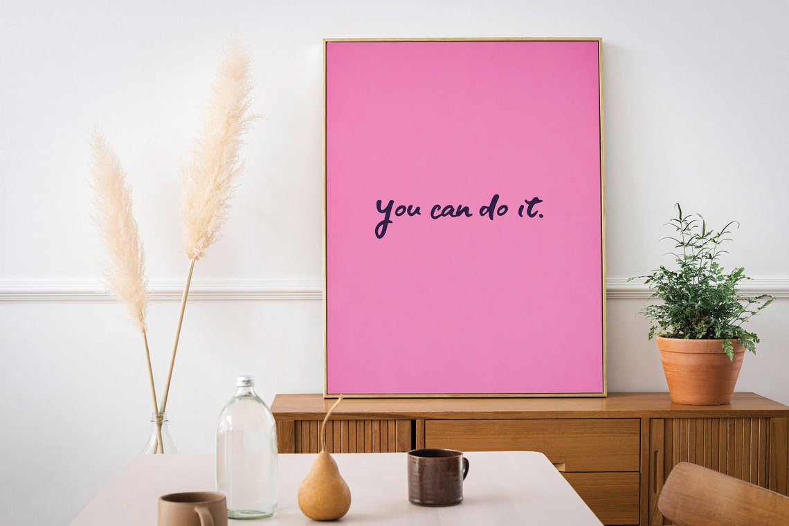 Pink You Can Do It Script Quote Motivational Encouragement Print - Image 2