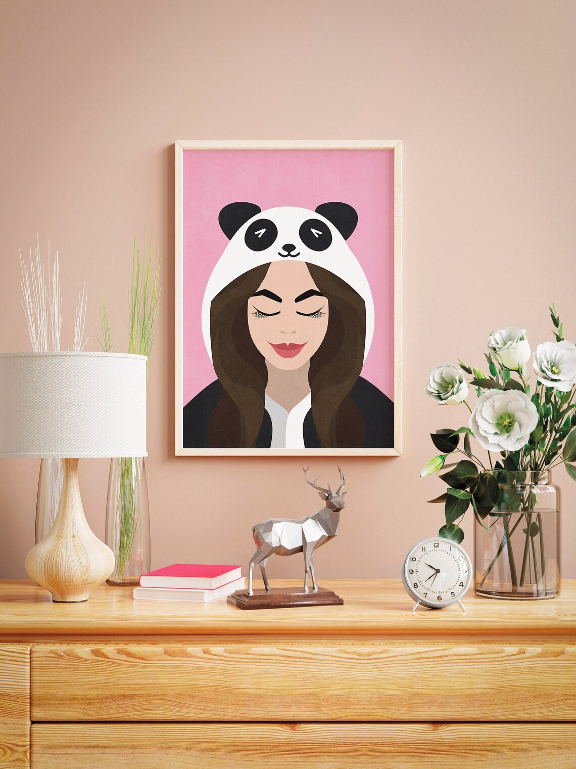 Panda Hood Girl Cute Pink Cartoon Animal Costume Portrait Poster - Image 3