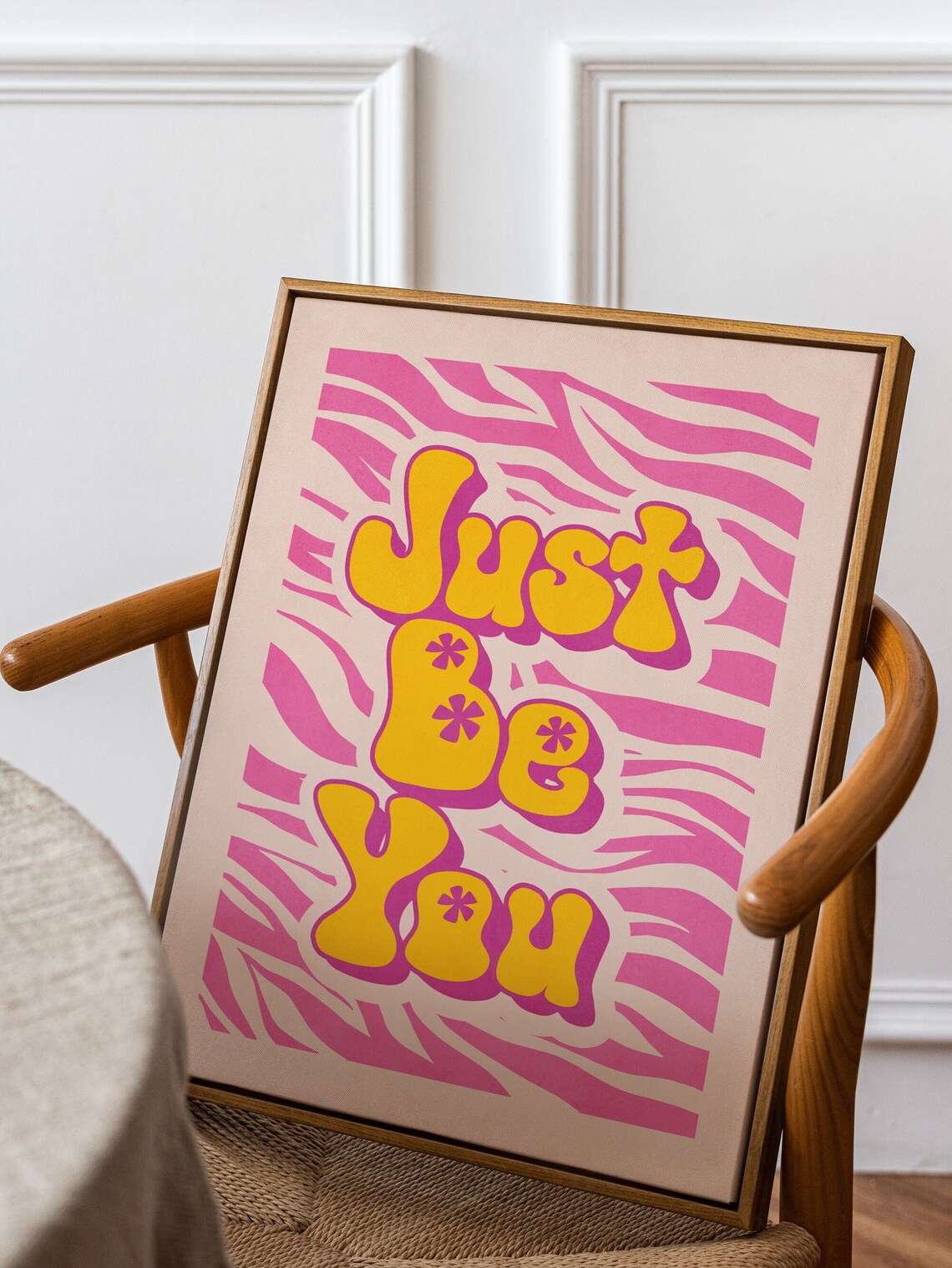 Just Be You Retro Bubble Letter Poster on Pink Zebra Stripes - Image 3