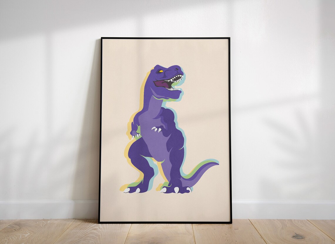 Purple T Rex Dinosaur Fun Playful Kids Playroom Modern Art Poster