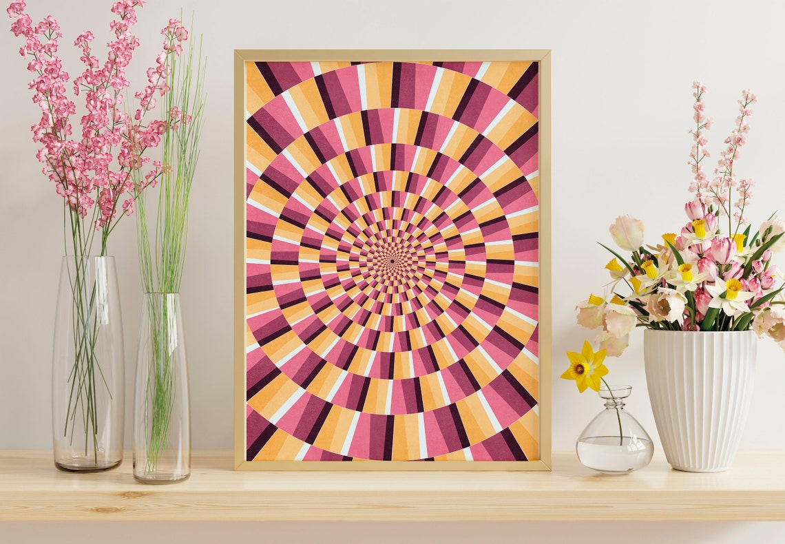 Pink and Orange Optical Illusion Spiral Geometric Art Poster - Image 2