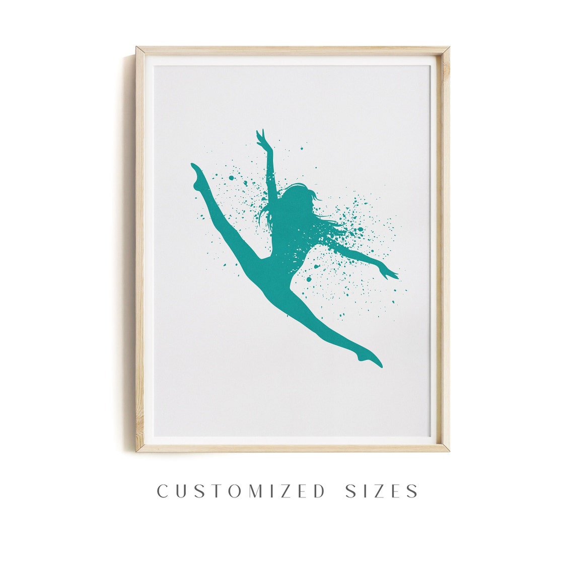 Teal Watercolor Dancer Mid-Leap Silhouette Inspirational Poster - Image 3