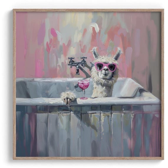 Alpaca Cocktail in Bathtub Art Print