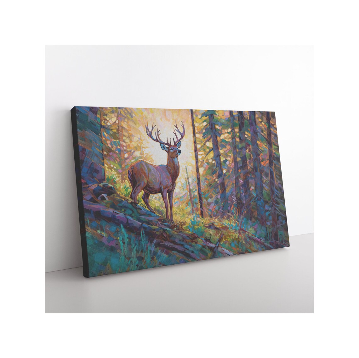 Majestic Whitetail Deer Buck Forest Sunrise Golden Impressionist Art Poster - Image 3