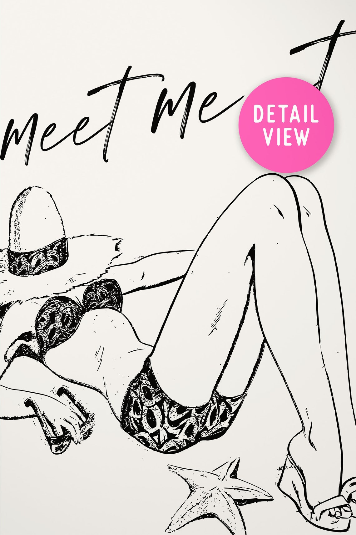 Meet Me At The Beach Sunbather Sketch Vintage Coastal Summer Poster - Image 3