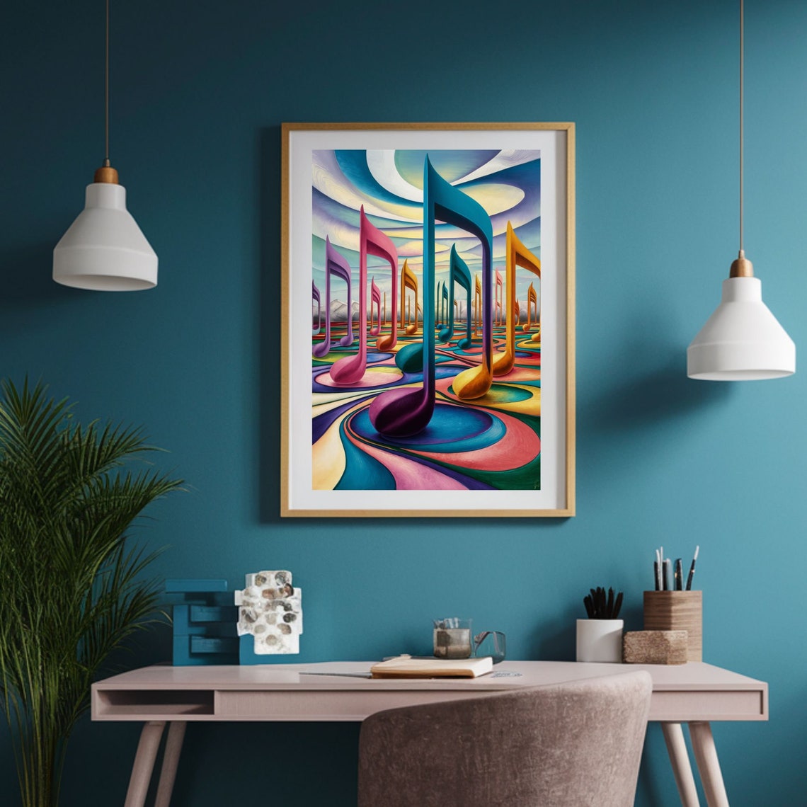 Surreal Colorful 3D Music Notes Rainbow Dreamscape Art Poster - Image 5