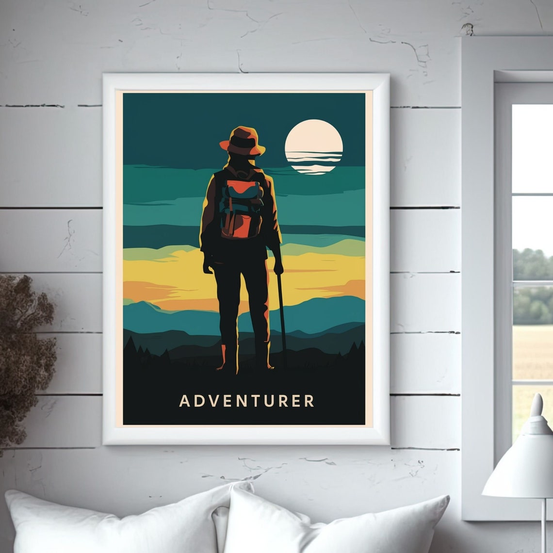 Adventurer Print Art Trendy Mountain Print Vintage Hiking Decor Wilderness Poster Adventure Art Print Retro Hiking Wall Art