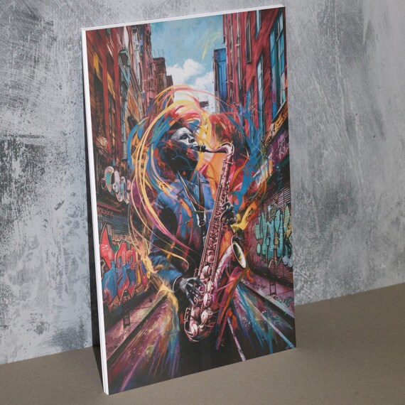 Jazz Saxophonist Street Art Graffiti Alley Colorful Music Poster