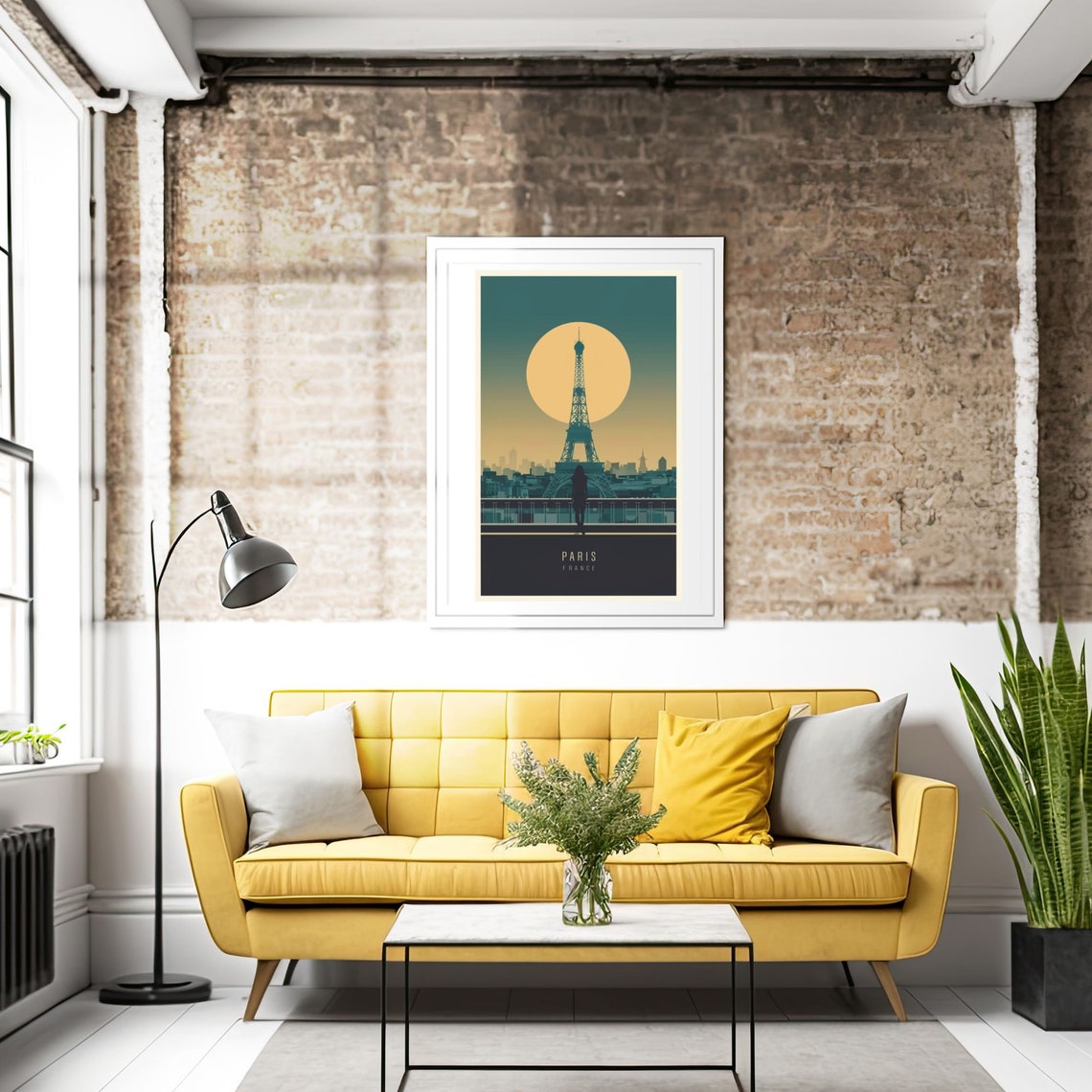 Paris Eiffel Tower Giant Sun Silhouette Bridge Vintage Poster - Image 4