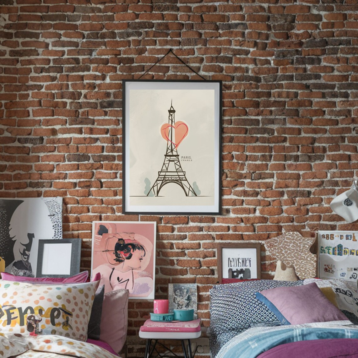 Eiffel Tower With Pink Heart Romantic Paris France Art Poster - Image 2
