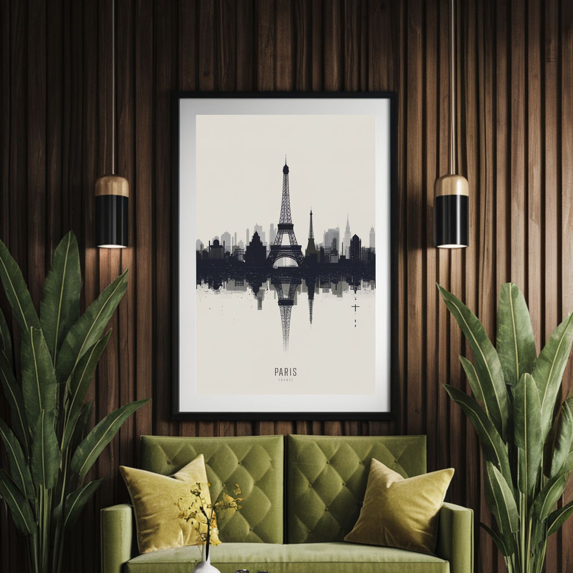 Paris France Skyline Reflection Black Silhouette City Poster - Image 5