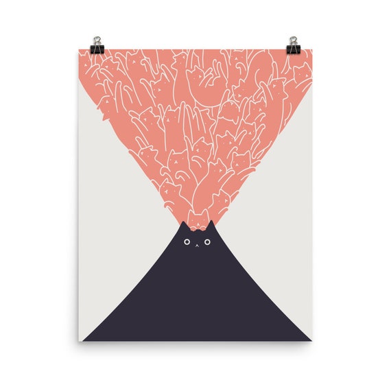 Volcatno Erupting Cats Minimalist Volcano Funny Cat Art Poster