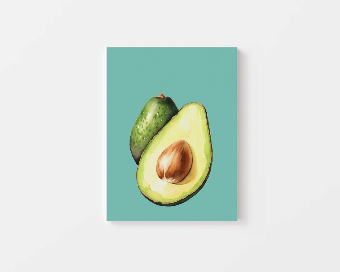 Avocado Halved and Whole Watercolor on Turquoise Kitchen Poster - Image 4