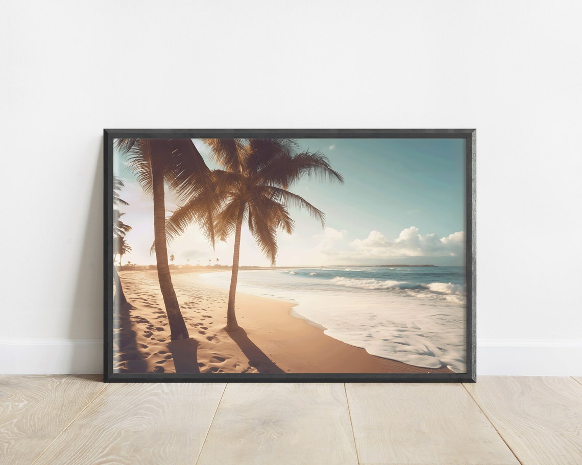 Palm Trees at Golden Sunset Waves on Sandy Beach Tropical Poster - Image 3