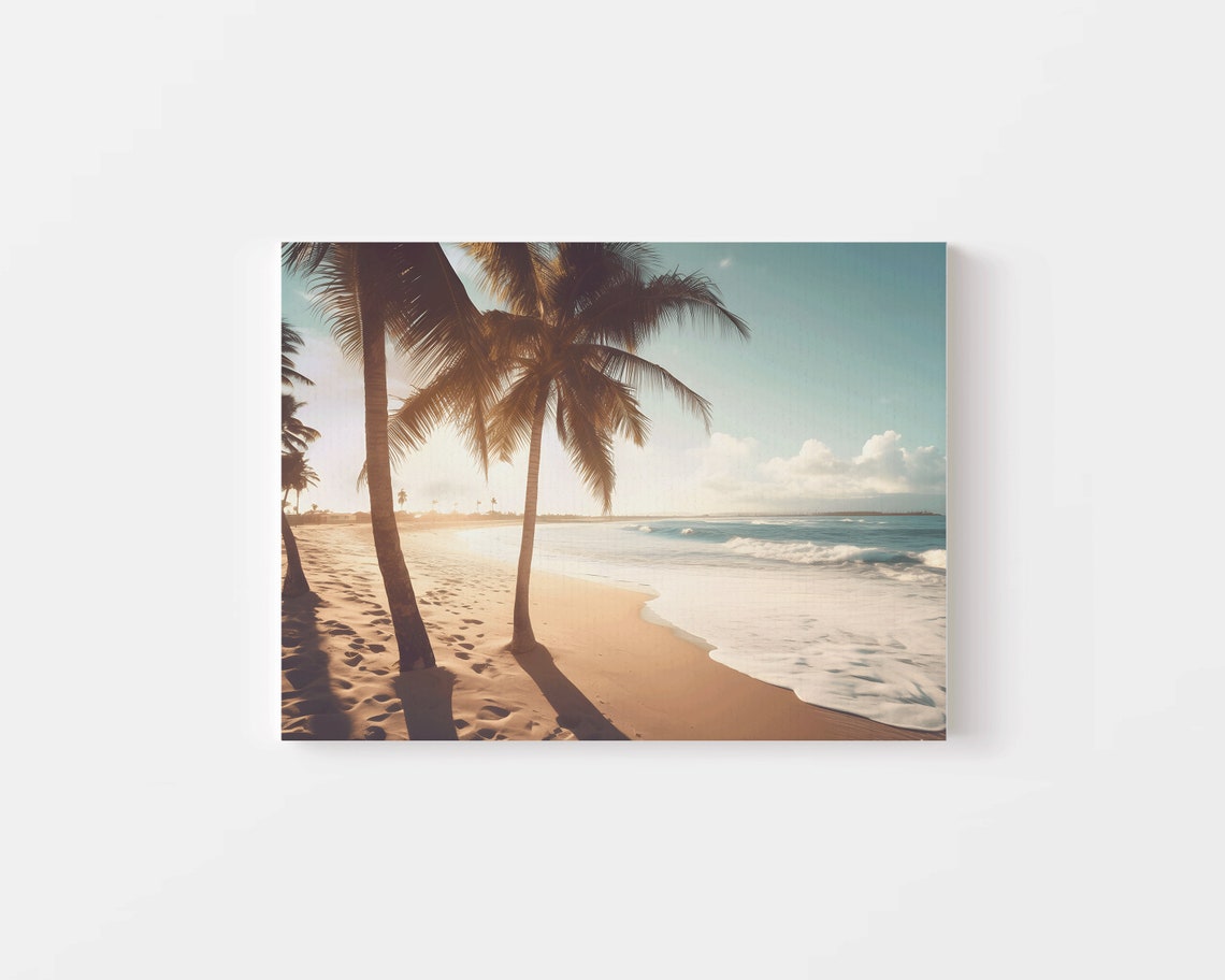 Palm Trees at Golden Sunset Waves on Sandy Beach Tropical Poster - Image 4