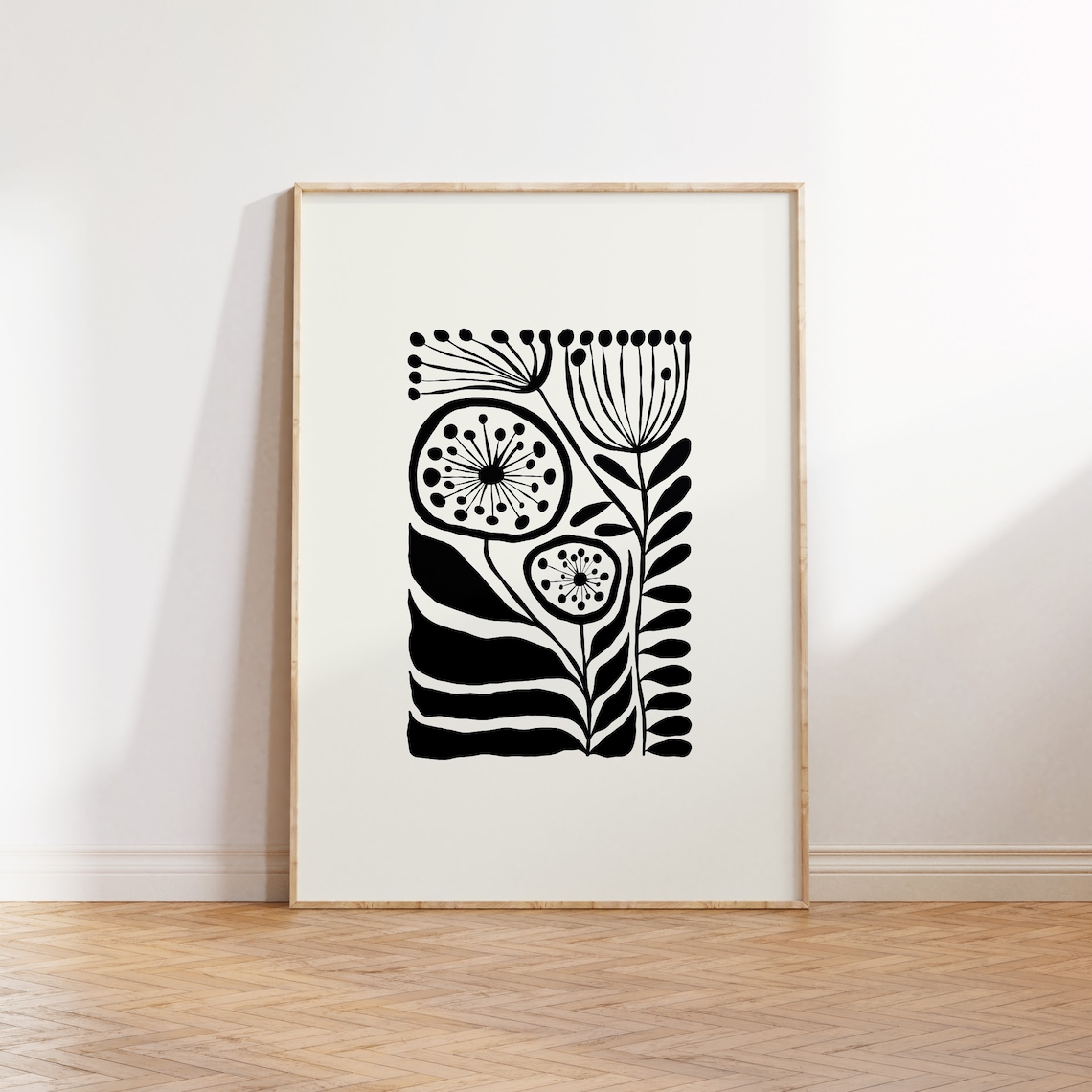 Dark Flowers Abstract Floral Poster, Black and White