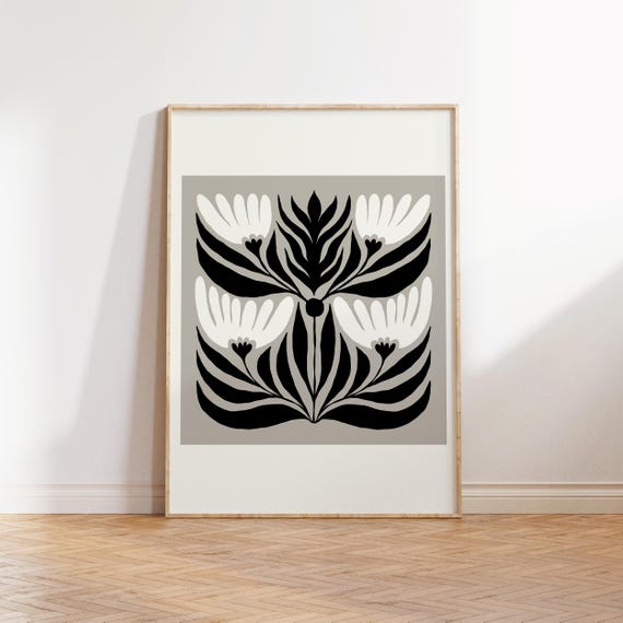 Dark Flowers Abstract Botanical Art Poster, Modern