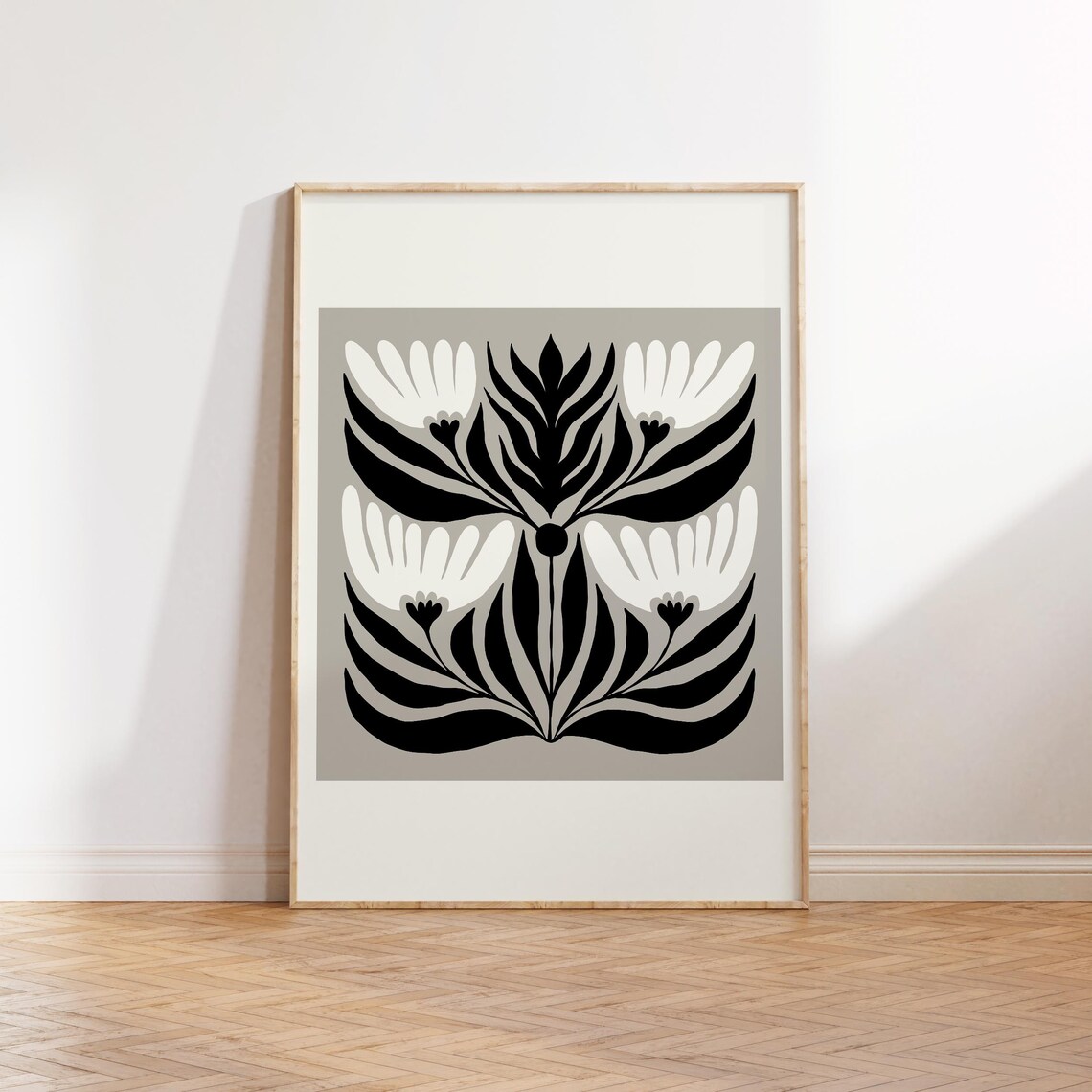 Dark Flowers Abstract Botanical Art Poster, Modern