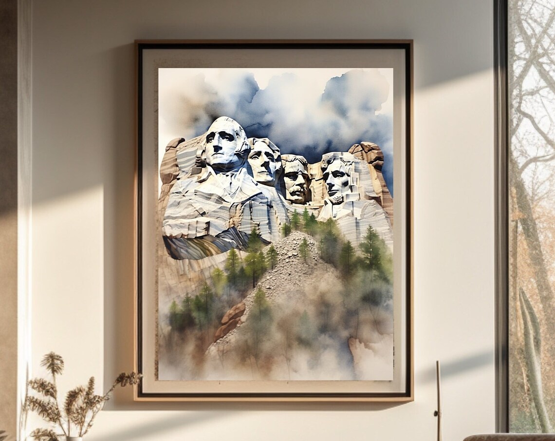 Mount Rushmore Watercolor Historic American Landmark Art Poster