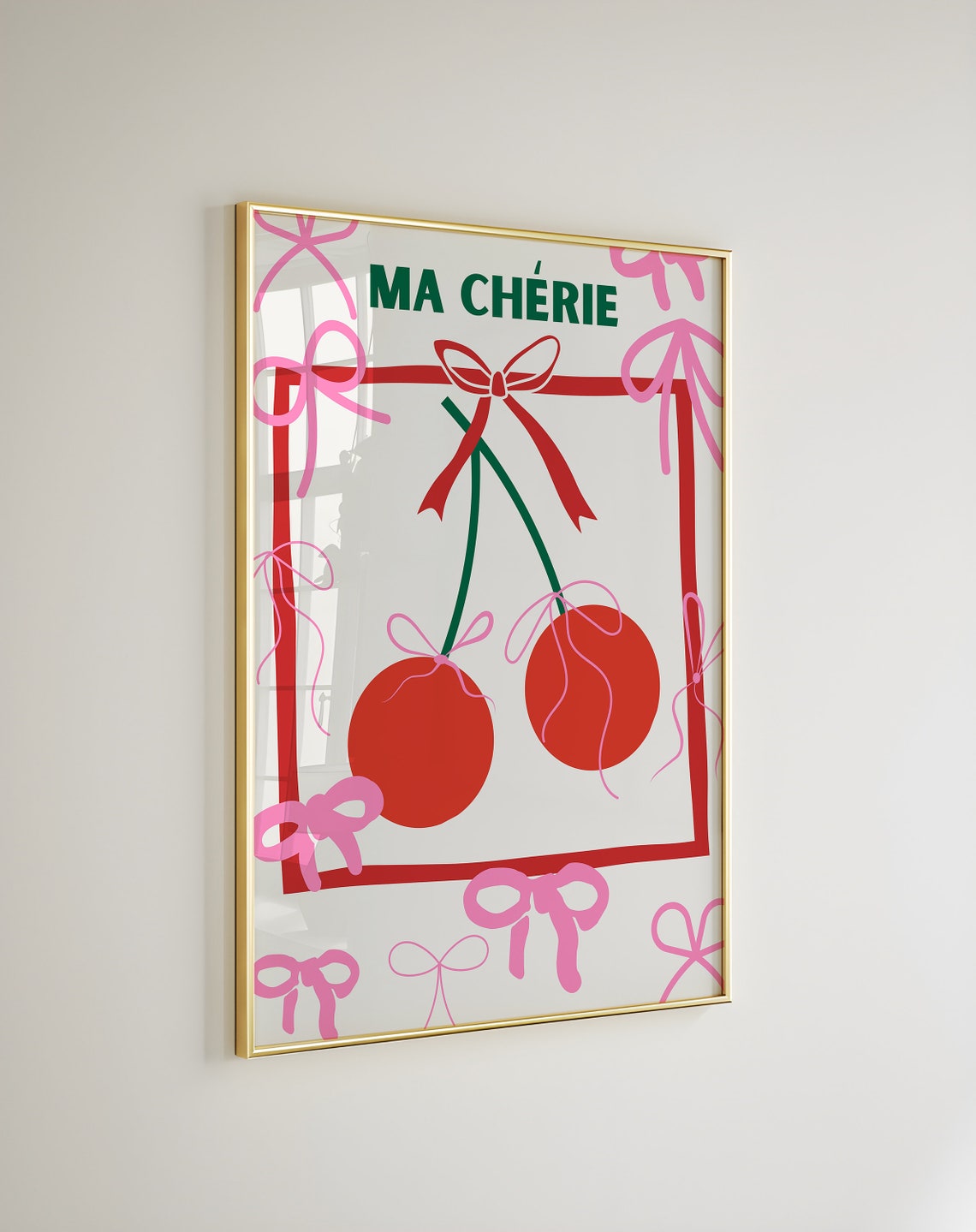 Ma Cherie Red Cherry Pink Ribbon Bows Sweet French Coquette Poster - Image 2