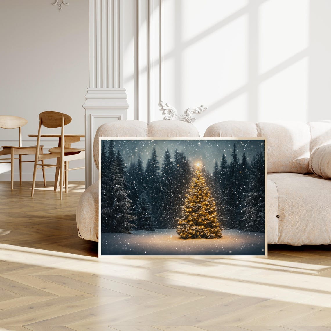 Oil Forest Painting Snow Landscape Large Wall Art Winter Farmhouse Print Rustic Nordic Decor Winter - Image 2
