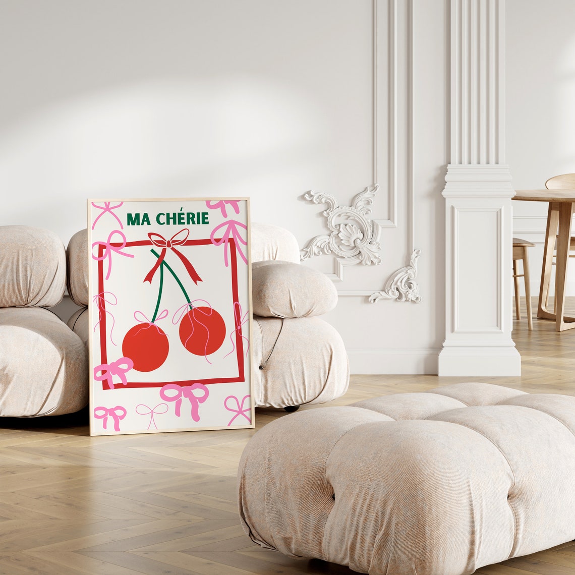 Ma Cherie Red Cherry Pink Ribbon Bows Sweet French Coquette Poster - Image 3