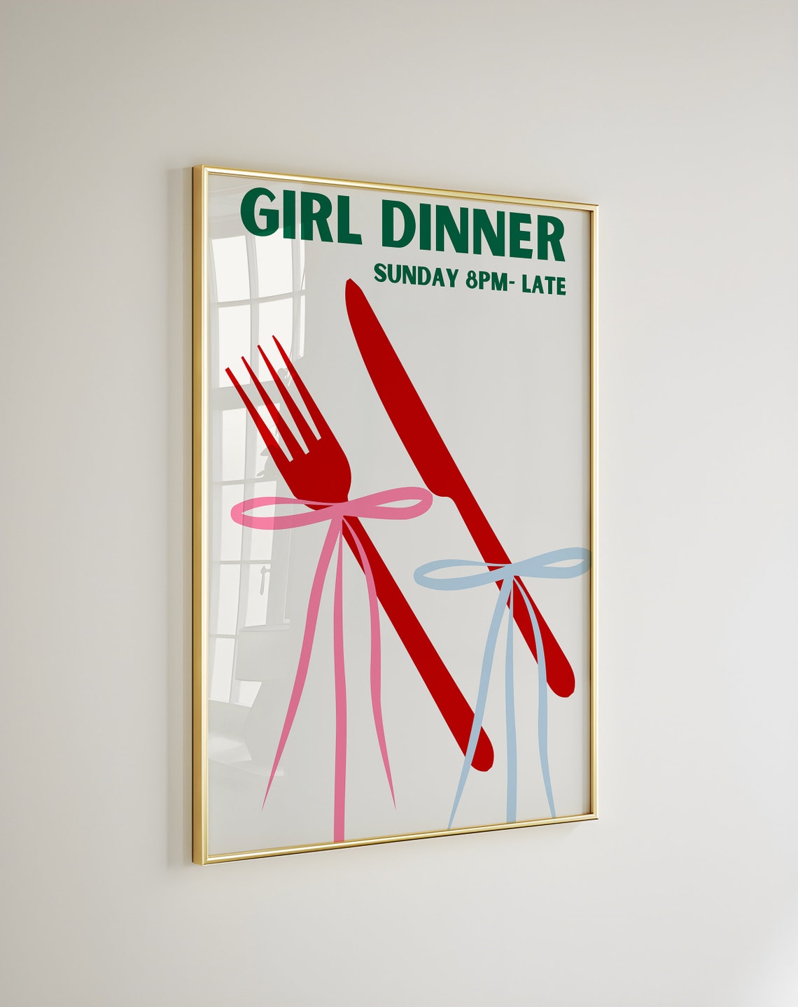 Girl Dinner And Bow Print Guest Check Trendy Retro Wall Art Preppy Wall Decor College Kitchen Dining Wall Art Dinner Party - Image 4