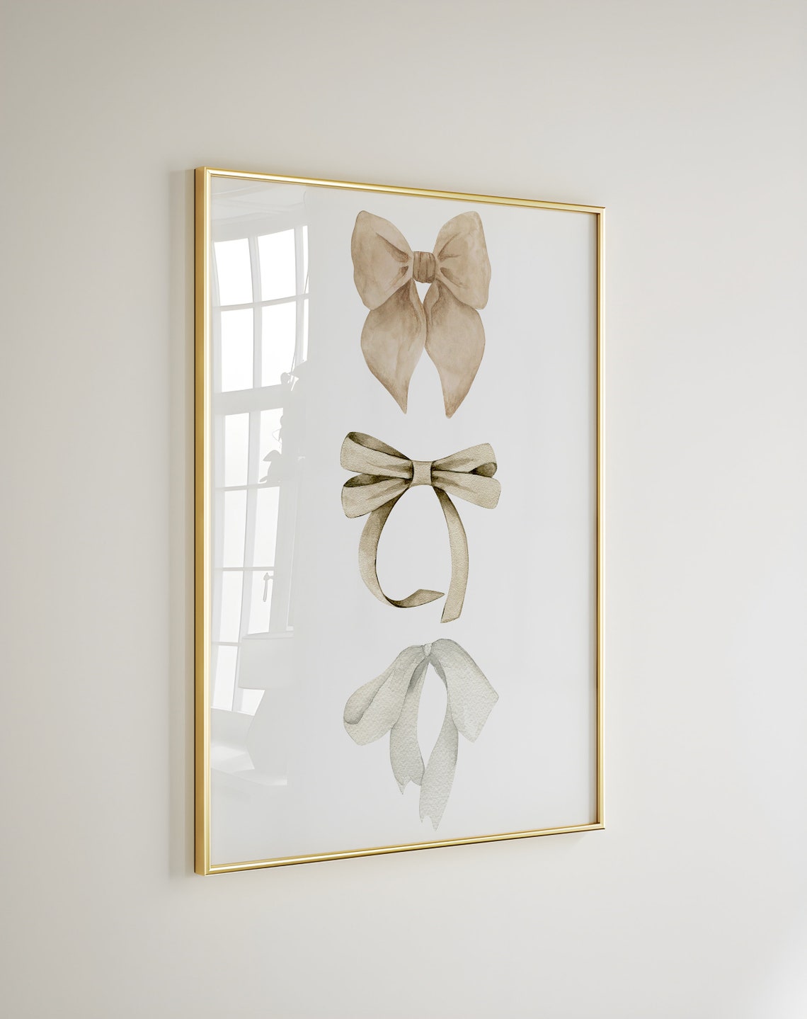 Beige Neutral Watercolor Bows Vertical Trio Sweet Coquette Poster - Image 2