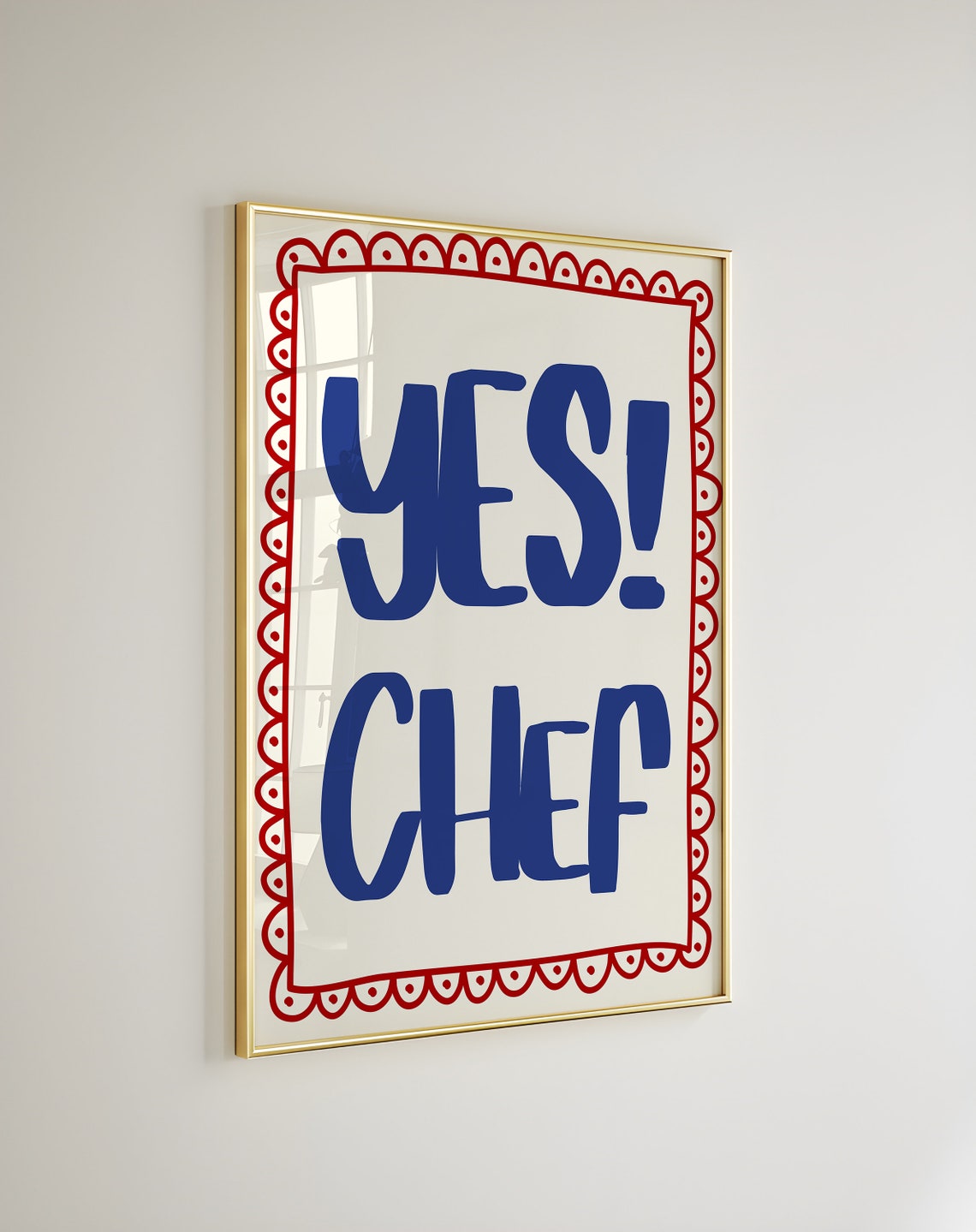 Yes Chef Bold Blue Typography Red Border Kitchen Quote Poster - Image 2