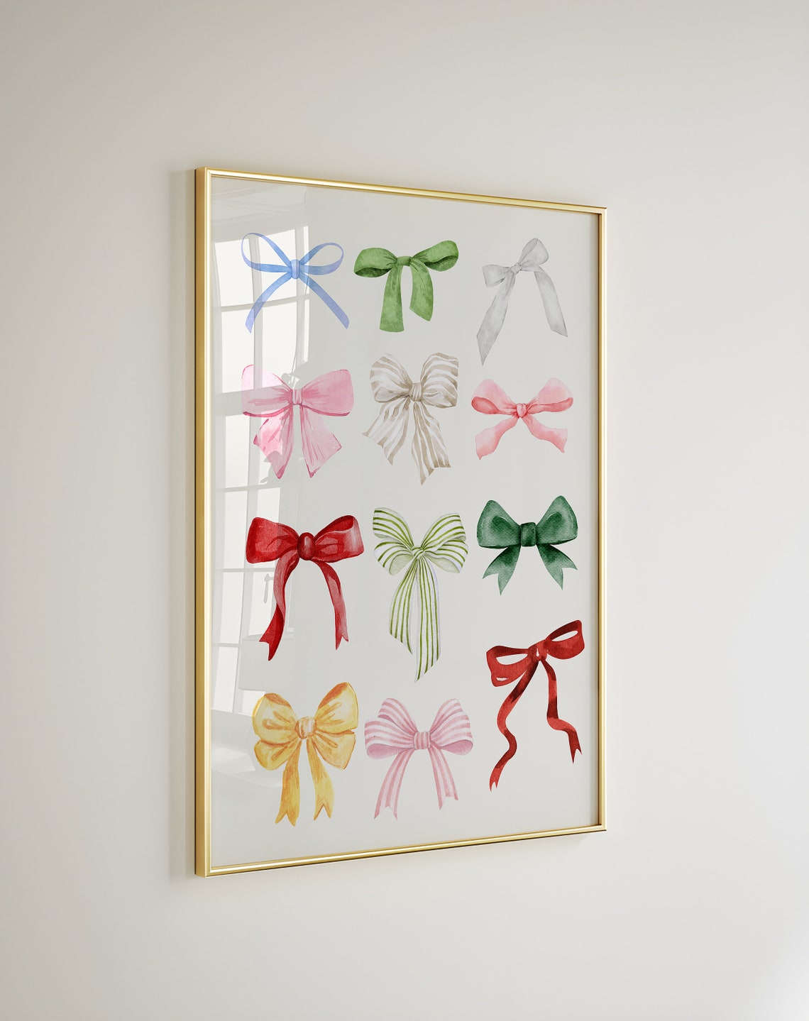 Rainbow Watercolor Ribbon Bows Grid Coquette Aesthetic Poster - Image 2