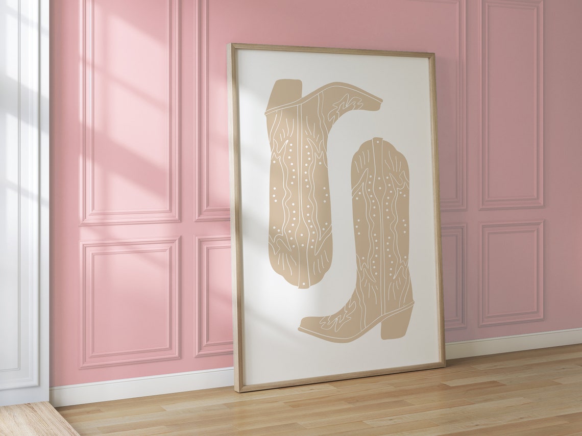 Beige Cowboy Boots Minimalist Western Desert Nursery Decor Poster - Image 3