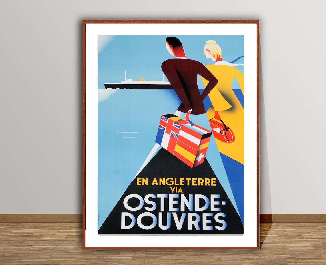 Ostende Douvres Ferry England Crossing Deco Vintage Travel Poster - Image 2