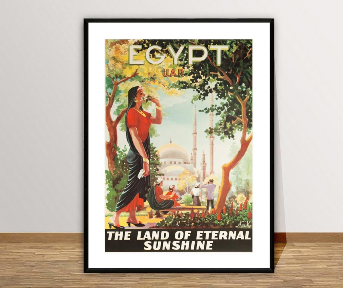 Egypt Land of Eternal Sunshine UAR Mosque Vintage Travel Poster - Image 3