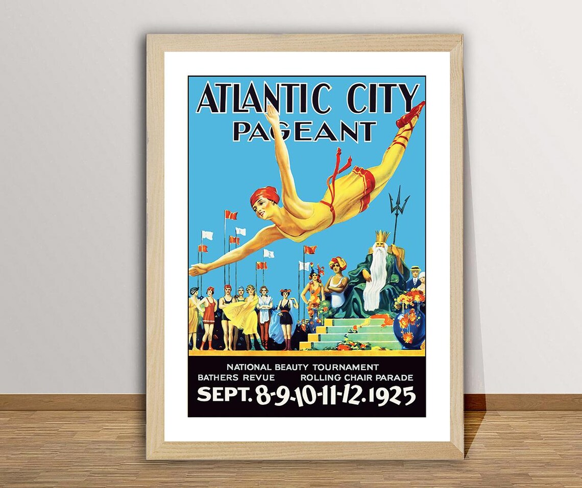 Atlantic City Pageant 1925 Beauty Tournament Diver Vintage Poster