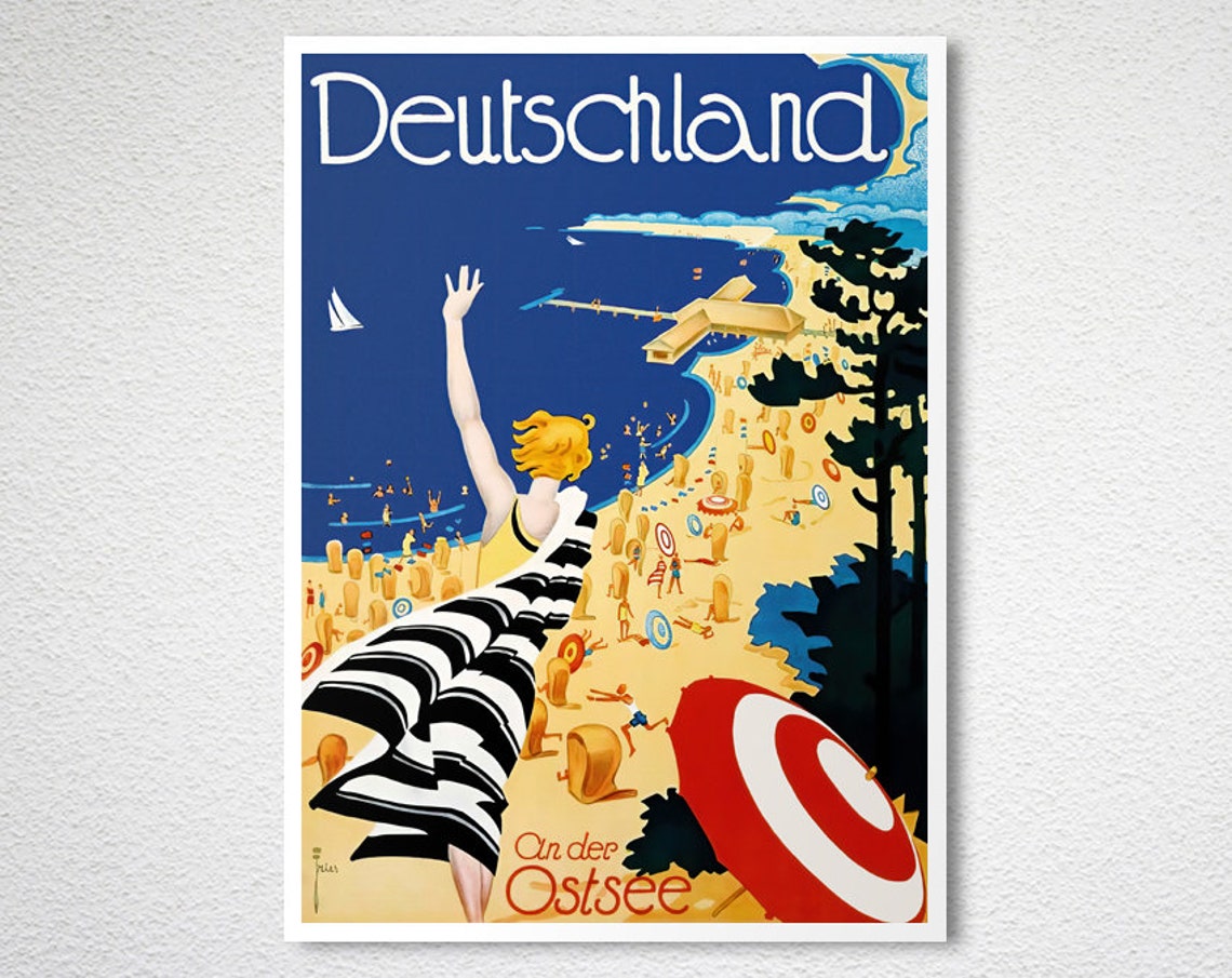 Deutschland An der Ostsee Art Deco Beach Bather Vintage Travel Poster - Image 2