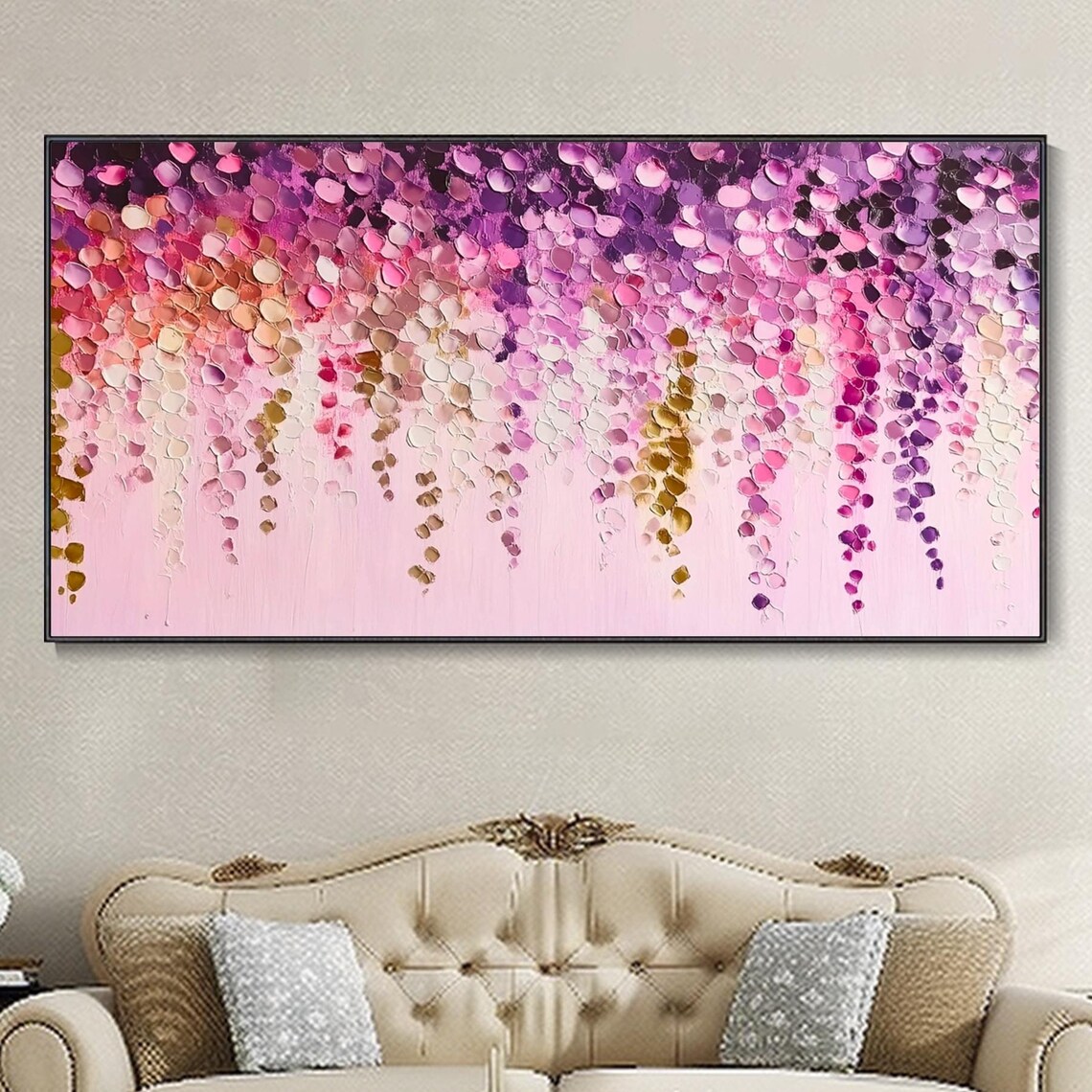 Cascading Pink Wisteria Blossoms Abstract Floral Texture Poster