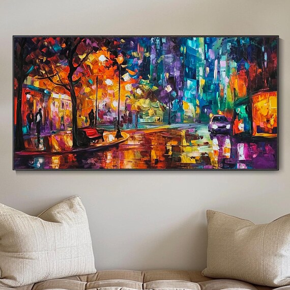 Night Street Scenes Fashion Wall Art Abstract Landscape Forest Custom Art Living Room Wall Decor Fireplace Above Decor Artwork Colorful Boho