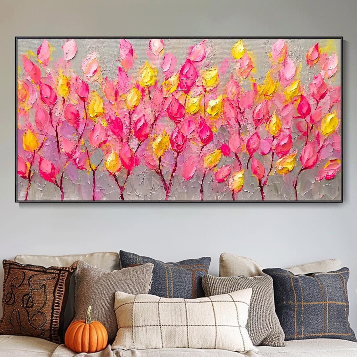 Pink And Yellow Tulip Buds Modern Abstract Floral Painting Poster