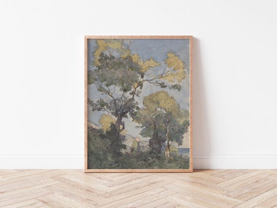 Watercolor Forest Landscape Print Art Moody Home Decor Classic Wild Violets La0028