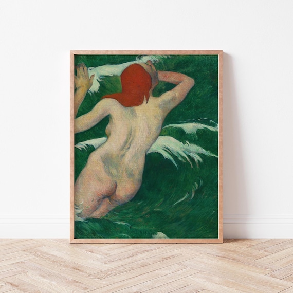 Redheaded Bather Emerging From Emerald Waves Vintage Art Poster