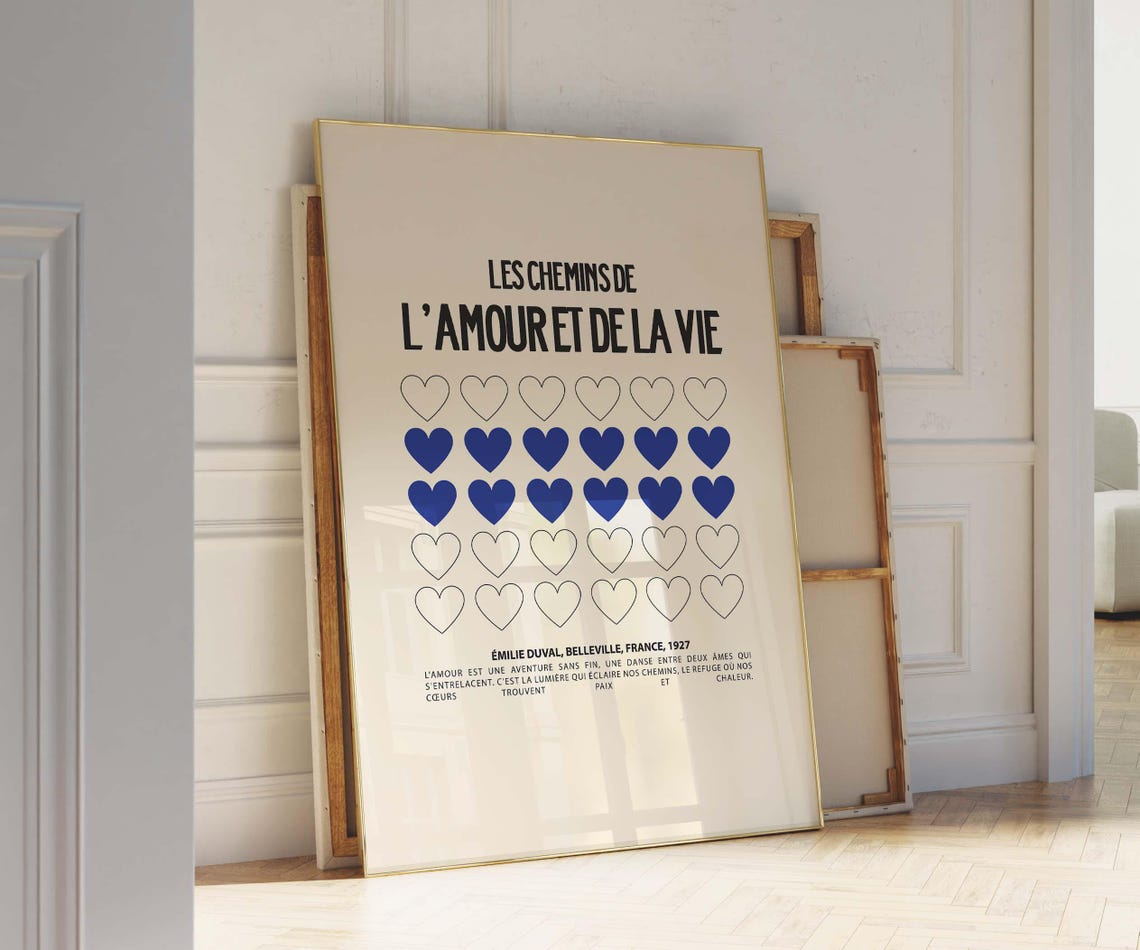 Blue Heart Poster French Exhibition Poster Preppy Blue Poster Blue Heart Print French Prints 18x24 Poster 16x20 Wall Art - Image 2