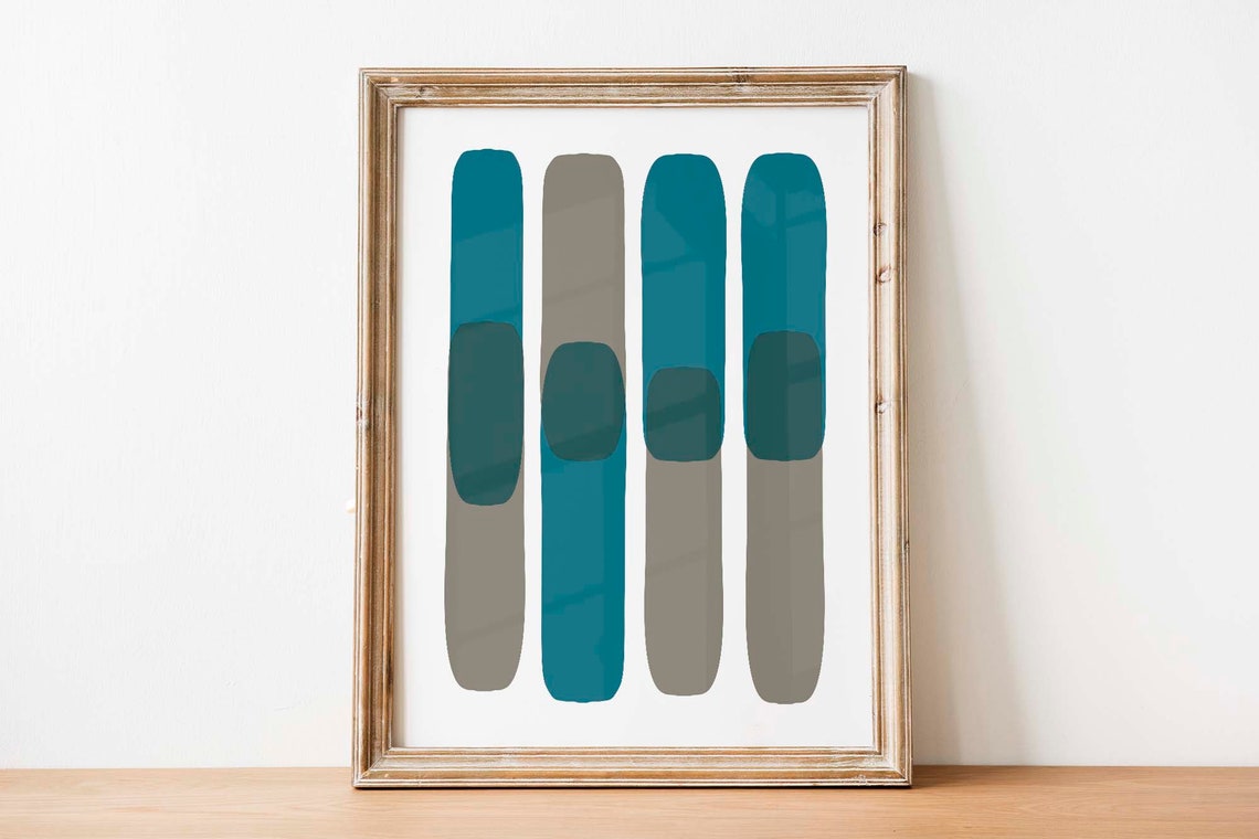 Teal Blue Grey Vertical Stripe Minimalist Abstract Art Wall Print - Image 3