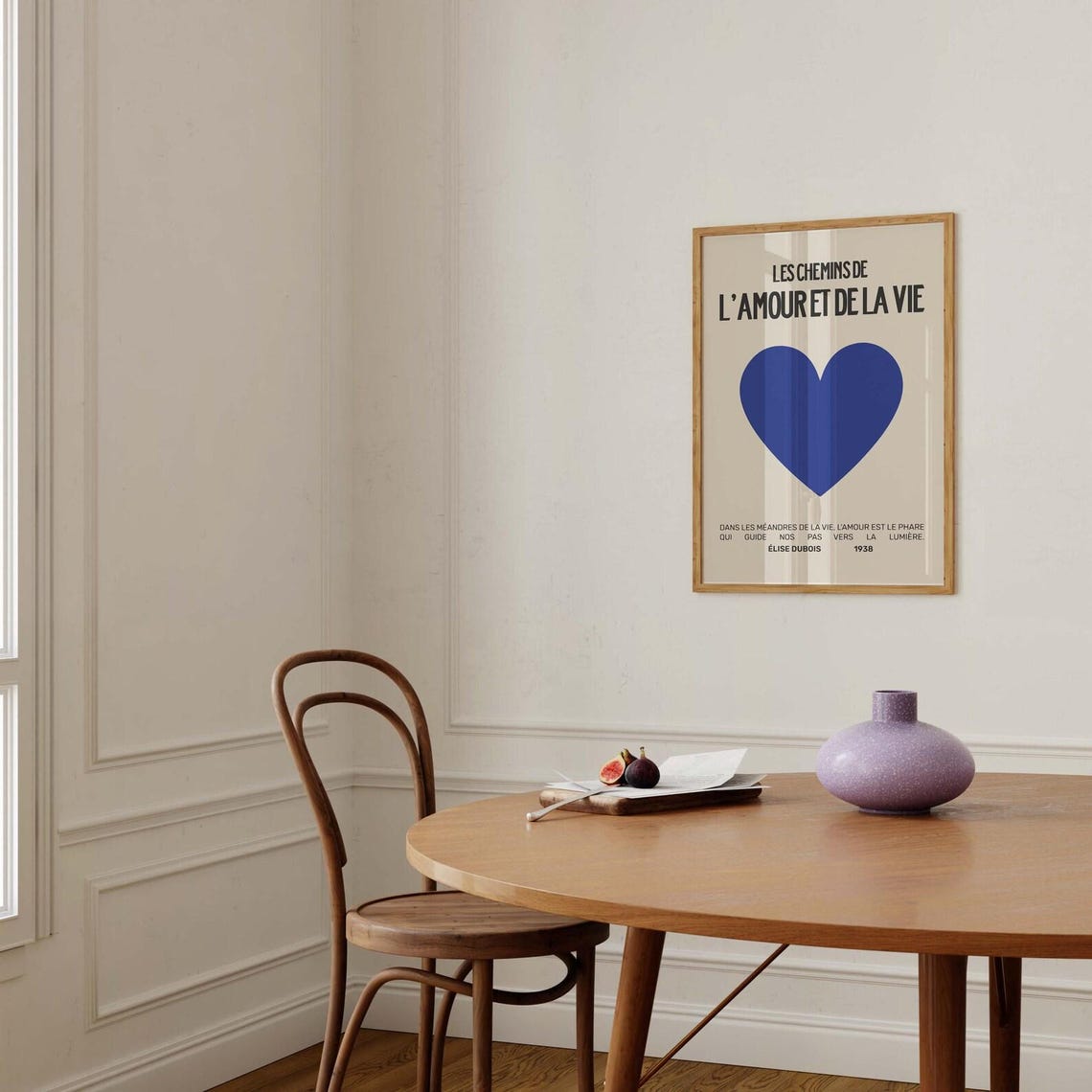 French Love Quote Blue Heart Minimalist Typography Art Poster
