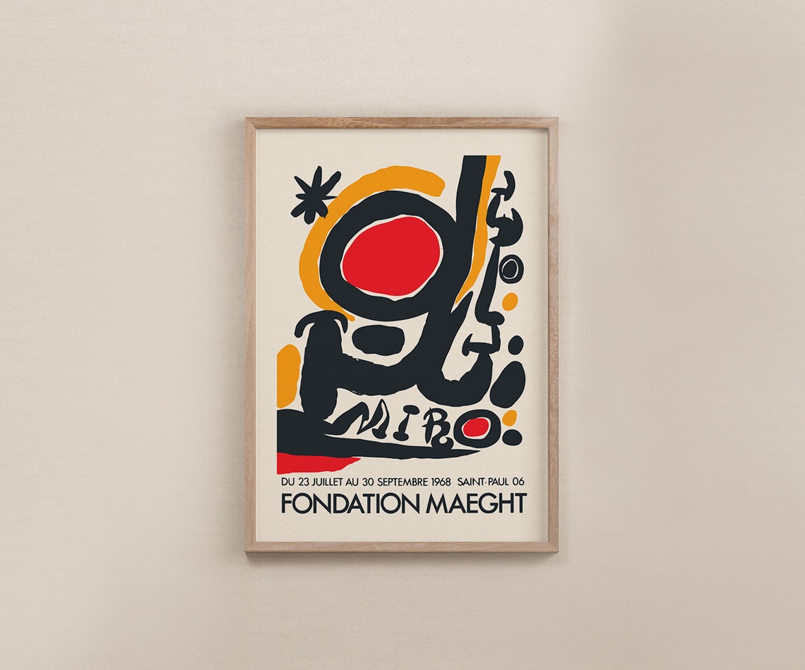 Joan Miro Fondation Maeght 1968 Exhibition Black Red Gold Art Poster - Image 2