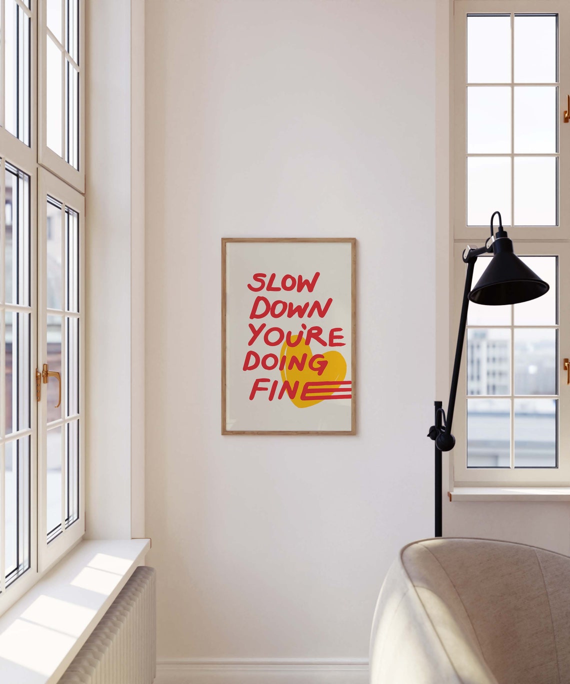 Slow Down You're Doing Fine Inspirational Red Heart Typography Poster - Image 2