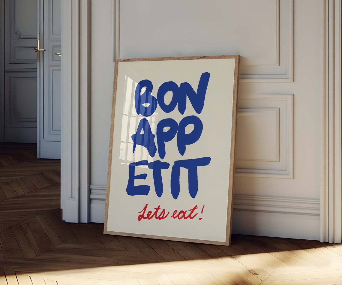 Bon Appetit Lets Eat Bold Blue Typography Kitchen Dining Poster - Image 3
